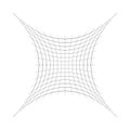 Indented, curved mesh / grid / array of thin lines. Oblate, squeezed, distressed geometric element. Compressed shape