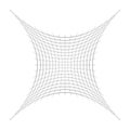 Indented, curved mesh / grid / array of thin lines. Oblate, squeezed, distressed geometric element. Compressed shape