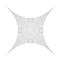 Indented, curved mesh / grid / array of thin lines. Oblate, squeezed, distressed geometric element. Compressed shape