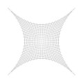 Indented, curved mesh / grid / array of thin lines. Oblate, squeezed, distressed geometric element. Compressed shape