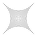 Indented, curved mesh / grid / array of thin lines. Oblate, squeezed, distressed geometric element. Compressed shape