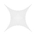 Indented, curved mesh / grid / array of thin lines. Oblate, squeezed, distressed geometric element. Compressed shape