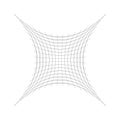 Indented, curved mesh / grid / array of thin lines. Oblate, squeezed, distressed geometric element. Compressed shape