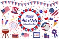 Independence Day America celebration in USA, icons set, design element, flat style. Collection objects for July 4th Royalty Free Stock Photo