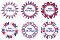 Independence Day America, USA. Set of round frames with flags. Collection of decorative elements with space for text for Royalty Free Stock Photo