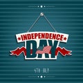 Independence day American signs hanging with chain and red ribbon Royalty Free Stock Photo