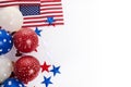 Independence Day background with american flags, balloons, stars. 4th july frame Royalty Free Stock Photo