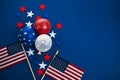 Independence Day background with american flags, balloons, stars. 4th july frame Royalty Free Stock Photo