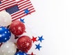 Independence Day background with american flags, balloons, stars. 4th july frame Royalty Free Stock Photo