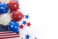 Independence Day background with american flags, balloons, stars. 4th july frame Royalty Free Stock Photo