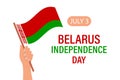 Independence Day of Belarus. Hand with the flag of Belarus. Belarus Independence Day banner. Illustration, banner vector