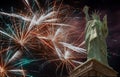 Independence Day celebration fireworks 4th of July on American Statue of Liberty