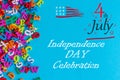 Independence Day Celebration. July 4th. Image of july 4 calendar on blue background with many little letters. Summer day