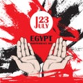 Independence day of Egypt. July 23rd. National Patriotic holiday of liberation in North Africa. Open hands of a man, a