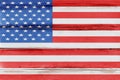 Independence day. Empty wooden deck table over USA flag background. USA national holidays concept. Copy space Royalty Free Stock Photo