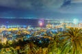 Independence Day fireworks, Bahai shrine, downtown and harbor, Haifa