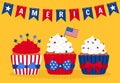 Independence day flag cupcakes card muffin vector