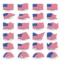 Independence day flag set of united states american symbol wavy shape. july fourth vector logo, illustration. Royalty Free Stock Photo