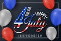 Independence Day. Gift card for 4th of July. Flying balloons in frame. Festive text banner on a black background. Flag of United Royalty Free Stock Photo