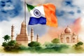 Independence Day of India. Illustration in watercolor style. Generative AI. Royalty Free Stock Photo