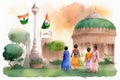 Independence Day of India. Illustration in watercolor style. Generative AI. Royalty Free Stock Photo