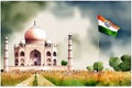 Independence Day of India. Illustration in watercolor style. Generative AI. Royalty Free Stock Photo