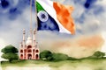 Independence Day of India. Illustration in watercolor style. Generative AI. Royalty Free Stock Photo