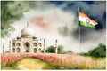 Independence Day of India. Illustration in watercolor style. Generative AI. Royalty Free Stock Photo