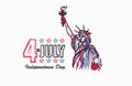 Independence Day 4 of July.hand-drawn statue of liberty. Royalty Free Stock Photo