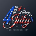 Independence Day. lettering for 4th of July. Festive text banner on a dark background. Scattered serpentine and confetti. Flag