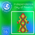 Independence Day of Mexico. istoric Bell Mexico on the texture with a national pattern. Series calendar. Holidays Around the World