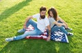 Independence day. National holiday. Bearded hipster and girl in love. 4th of July. American tradition. History of