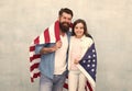 Independence day public holiday. How do americans celebrate independence day. Father and daughter with USA flag Royalty Free Stock Photo