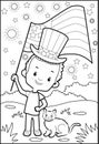 A child in a long hat raises a flag Independence Day Coloring Page