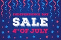 Independence day sale banner on cyan background Royalty Free Stock Photo