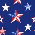 Independence day seamless pattern. Watercolor memorial day background with hand painted red, white and blue stars. Colors of US Royalty Free Stock Photo