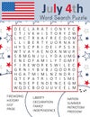 Independence Day 4th July word search puzzle for learning English words. Holiday crossword. Logic game. Patriotism theme.