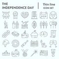 Independence Day thin line icon set, 4th july symbols collection, vector sketches, logo illustrations, american holiday Royalty Free Stock Photo