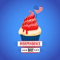 Independence Day United States American Holiday Cupcake With Flag