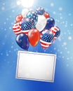 Independence day USA banner with balloons on background of blue sky. Vector greeting card for 4th July. Place for text. Royalty Free Stock Photo