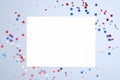 Independence day USA banner mockup with confetti stars in American national colors and blank paper card. USA Presidents Day, Royalty Free Stock Photo