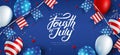 Independence day USA banner template american flags Garlands decor.4th of July celebration poster template.fourth of july calligra Royalty Free Stock Photo