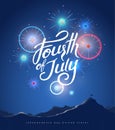 Independence day USA banner template fireworks background.4th of July celebration poster template.fourth of july calligraphy Royalty Free Stock Photo