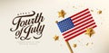 Independence day USA celebration banner with Realistic gold star and Flag of the United States. 4th of July poster template Royalty Free Stock Photo