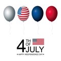 Independence day USA celebration set collection of balloons in red, white and blue colours, with flag decor. Happy 4th of July Royalty Free Stock Photo