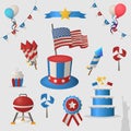 Independence day of USA icon set. Color logotypes. Royalty Free Stock Photo