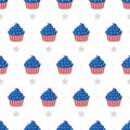 Independence Day of USA. Seamless pattern with cupcakes. Holiday background for 4th of July celebration. National Royalty Free Stock Photo