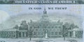 Independence Hall on 100 dollars banknote back side closeup macro fragment. United states hundred dollars money bill Royalty Free Stock Photo