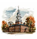 Independence Hall. Independence Hall hand-drawn comic illustration. Vector doodle style cartoon illustration