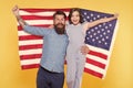 Independence is happiness. How do americans celebrate independence day. Father bearded hipster and cute little daughter Royalty Free Stock Photo